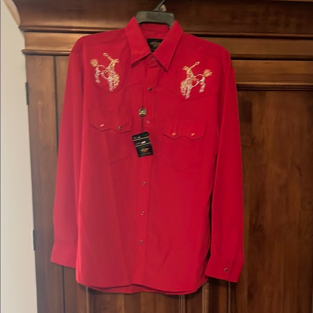 Red Western Embroidered Men's Shirt